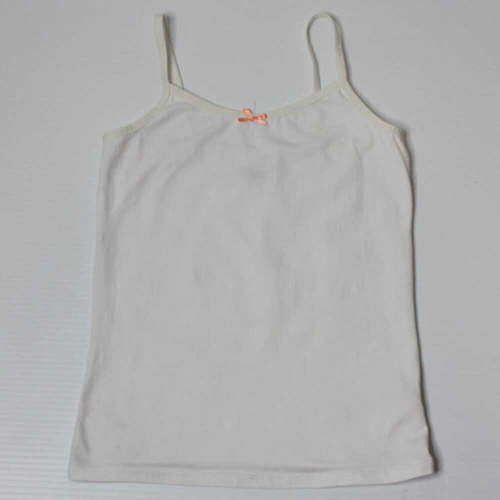 Hip & Hopps Girl's White Cami Tank Top with Peach Color Bow size 134/140 or 9-10